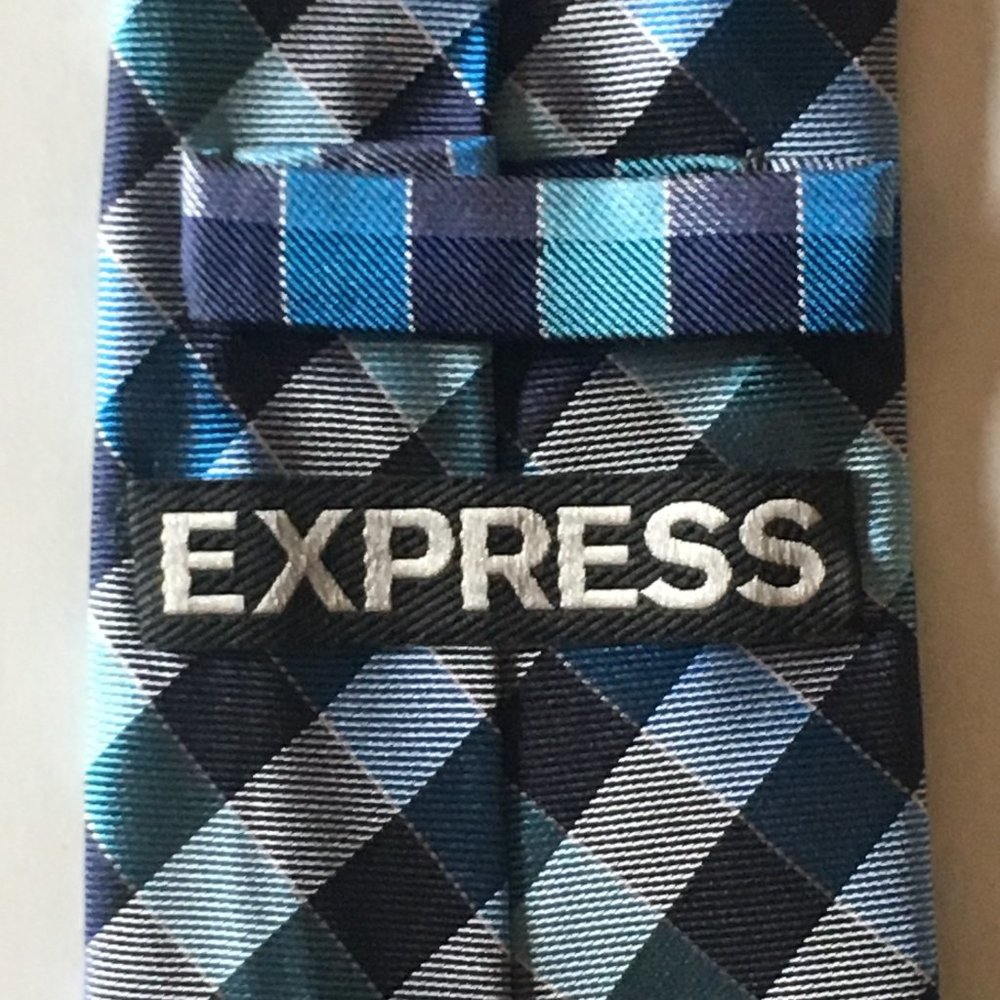 Express Light Blue Patch Pattern 100% Silk Tie - Picture 3 of 3